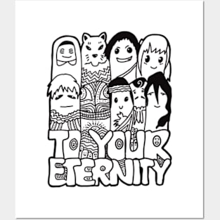 All The Characters In To Your Eternity Or Fumetsu No Anata E Anime Are Drawn With Cool And Cute Black Doodles (Transparent) Posters and Art